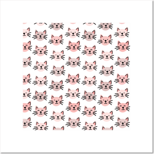 Cute illustrated cat pattern Posters and Art